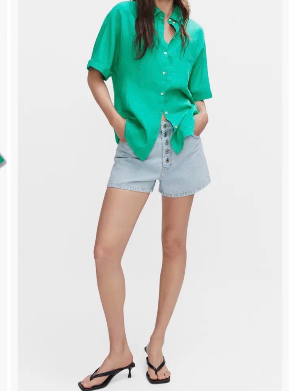 Mango Bright Green Button-Down Linen Shirt